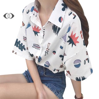 Áo Sơ Mi Ngắn Tay In Họa Tiết Xinh Xắn Dành Cho Nữ