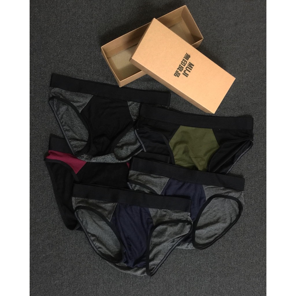 [HÀNG VNXK] Quần sịp cotton tam giác Muji trơn cho nam - Quần lót nam màu lẫn