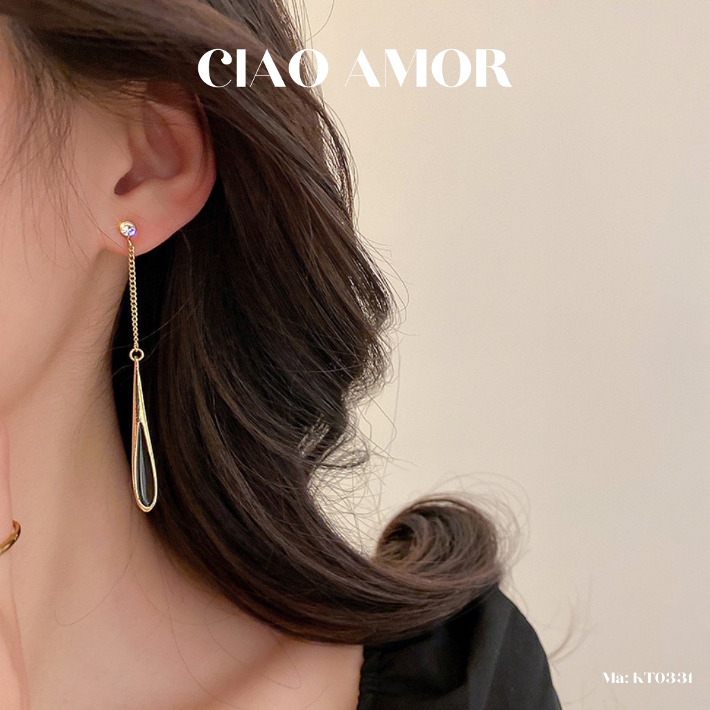 Khuyên tai nữ, Bông tai nữ dài giọt nước đen sang trọng thanh lịch Trang sức Ciao Amor - KT0331