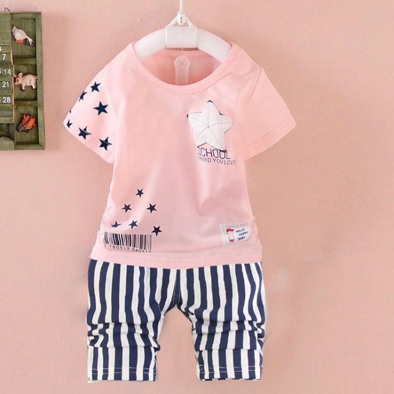 Set đồ thun ngắn chất liệu cotton in hình ngôi sao thời trang mùa hè cho bé