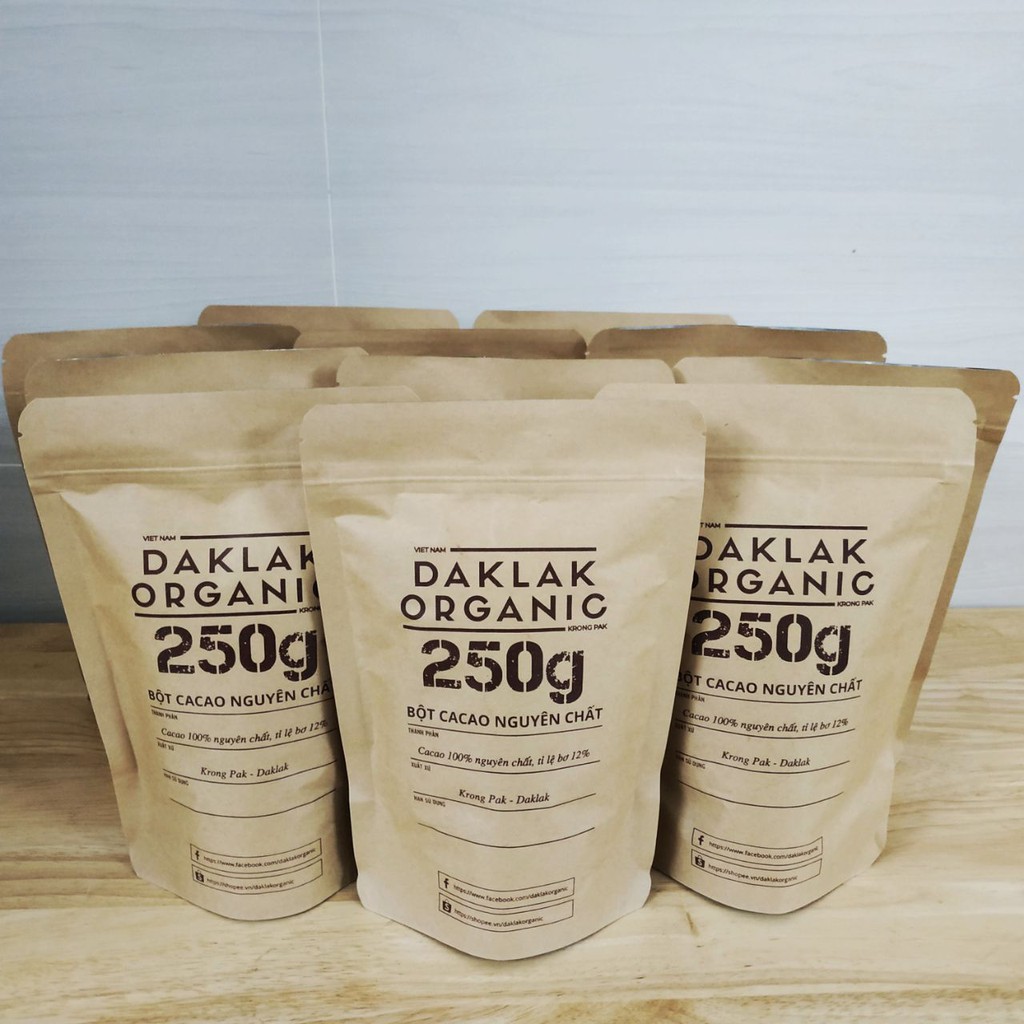 [TẶNG MUỖNG GỖ] Bột Cacao Nguyên Chất Daklak Organic 12% Túi Kraft | Ca cao Đắk Lắk