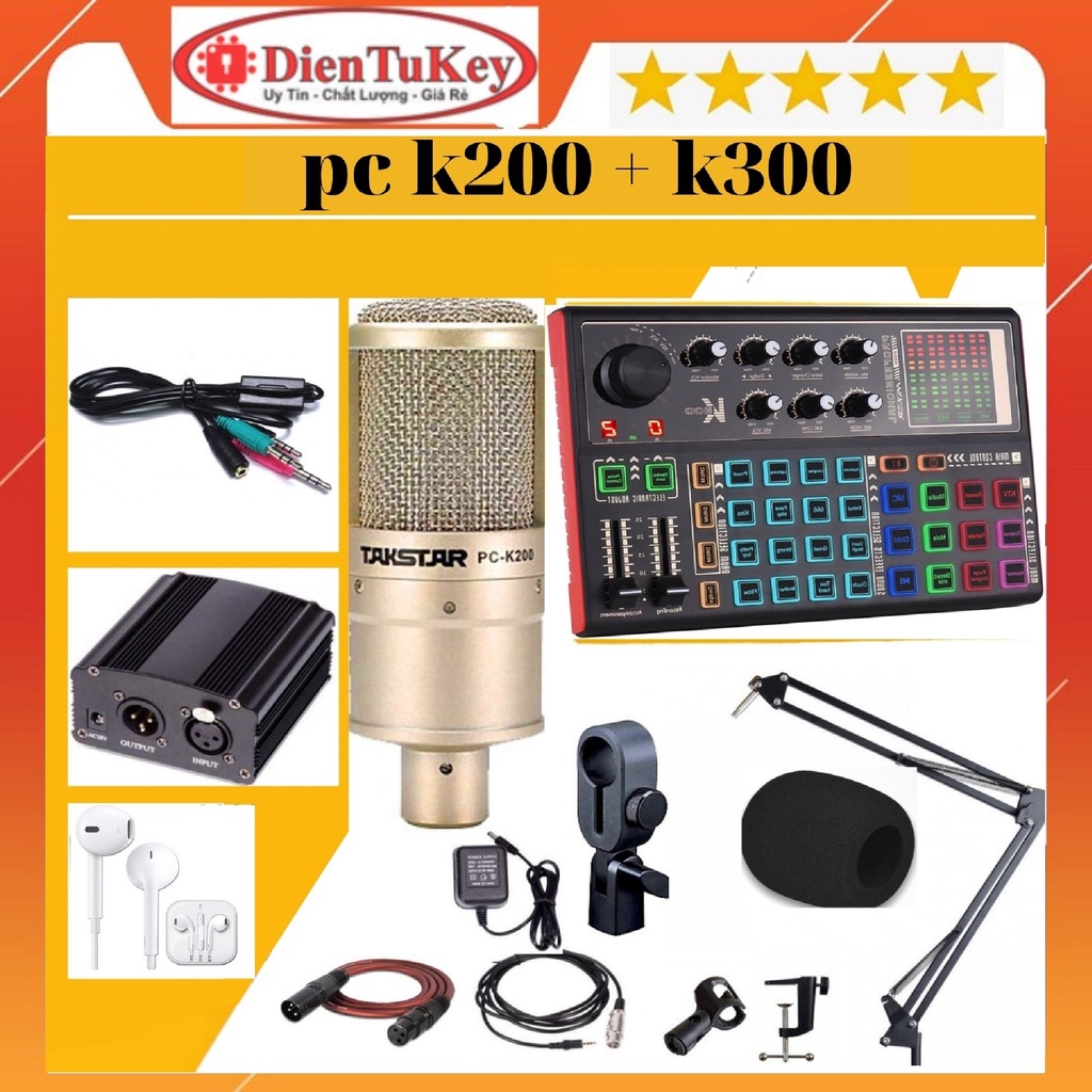 Combo livestream karaoke, thu âm Soundcard k300 Mic TAKSTAR PC K200 Chất Lượng Cao, Âm Thanh Cực Kỳ Sống Động