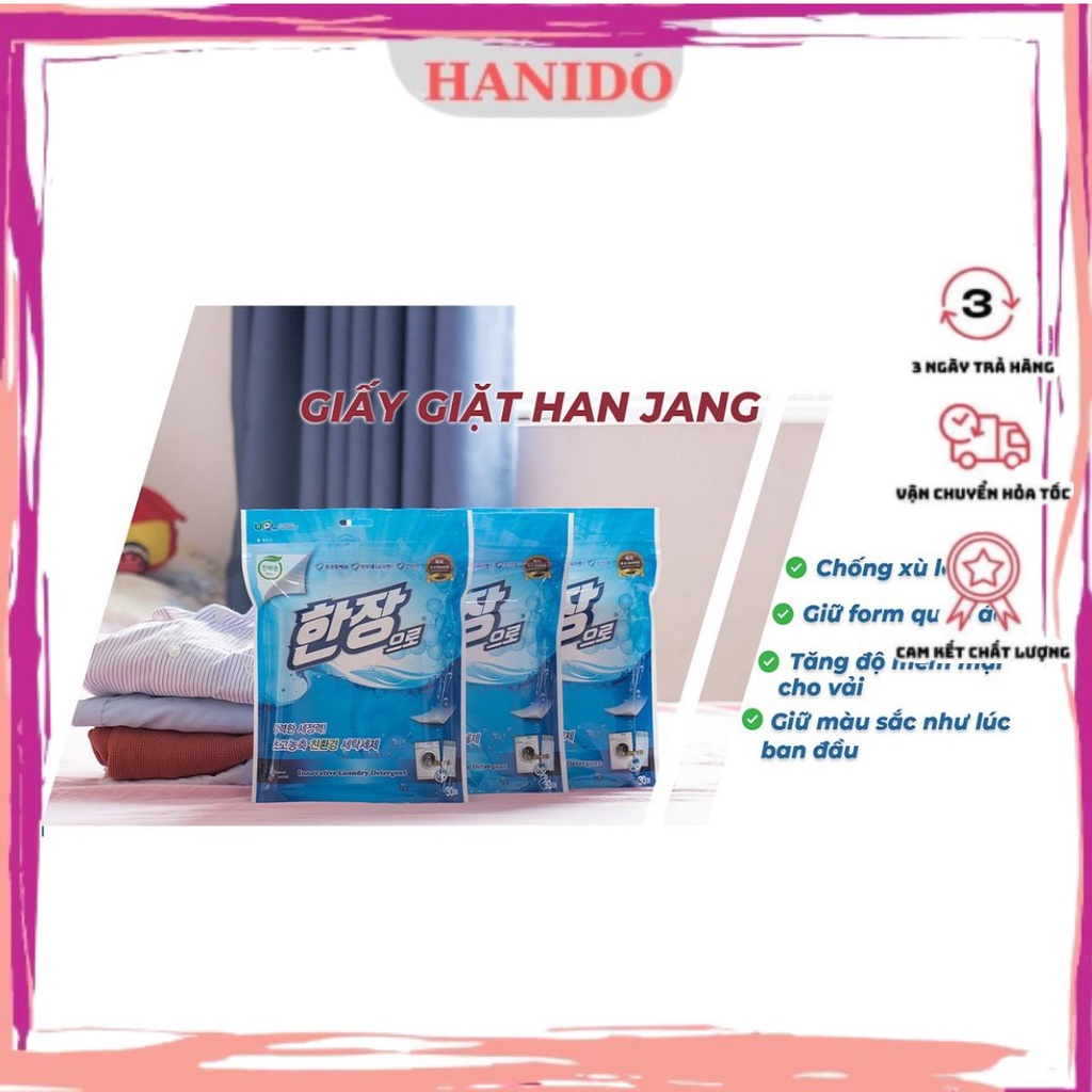 Bộ 3 gói Giấy giặt quần áo Hàn Quốc Han Jang 30 tờ - 2 trong 1 Giặt và Xả