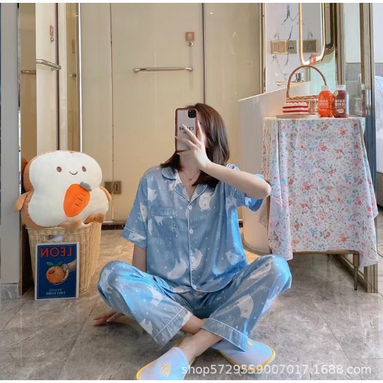 Đồ Bộ Nữ Pijama Lụa Tay Ngắn Quần Dài Cao Cấp Chất Dày Ấm in hình ngộ nghĩnh