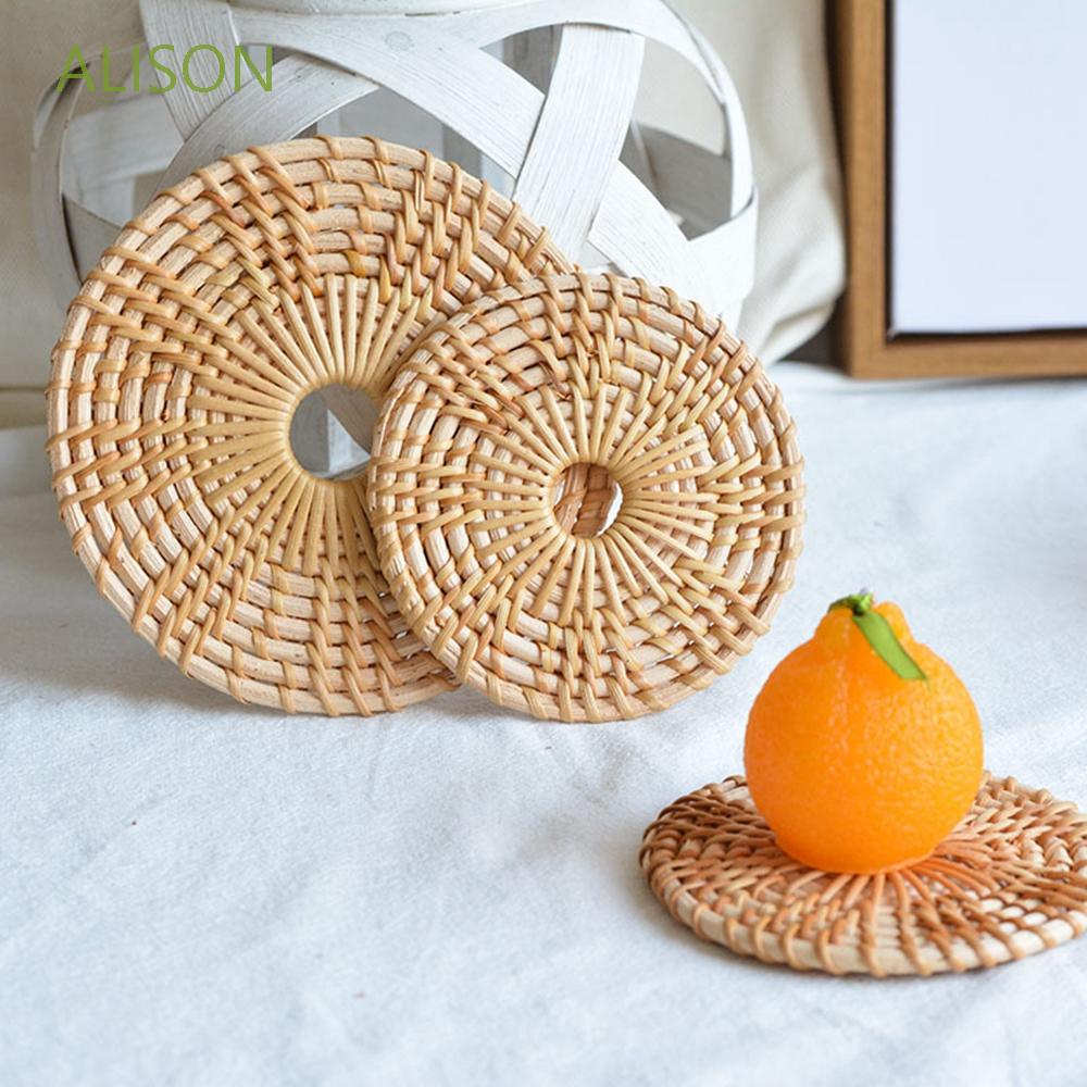 Miếng Lót Ly Bằng Mây Đan Hình Tròn Cách Nhiệt Tiện Dụng Cho Nhà Bếp