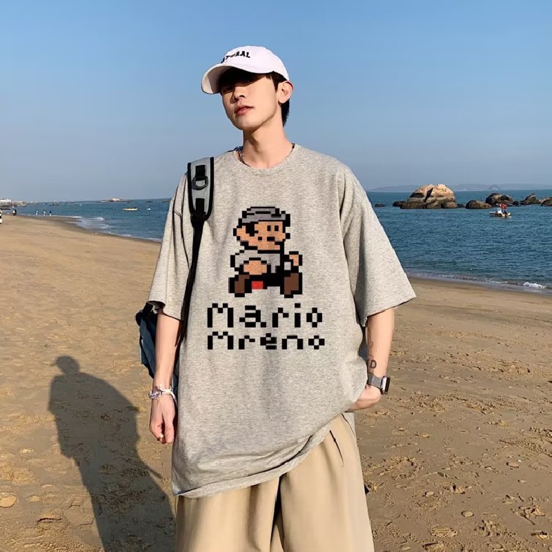 Áo Thun Tay Ngắn Dáng Rộng In Họa Tiết Hoạt Hình Phong Cách Hàn Quốc Thời Trang Mùa Hè Cho Nam M-8XL