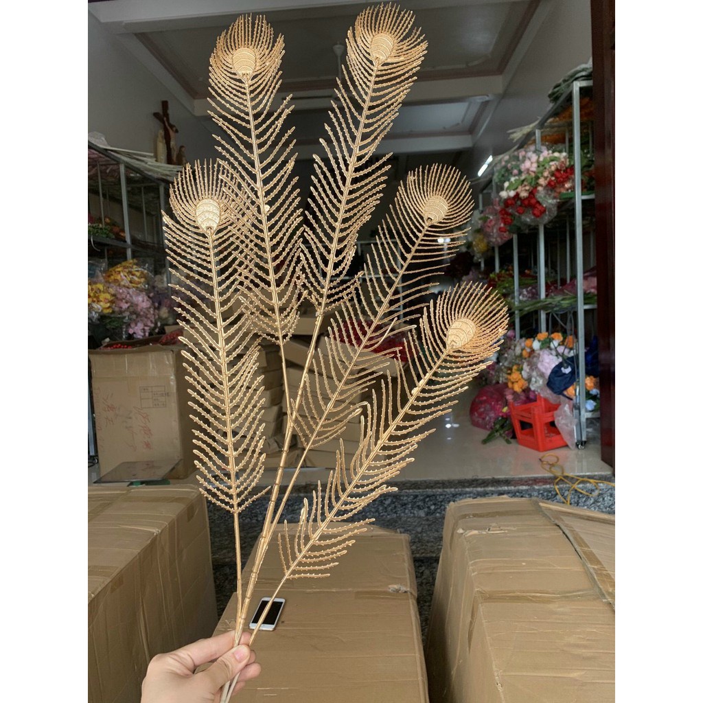 Cành rẻ quạt ,cành tim,thanh táo vàng dài 75cm dercor, trang trí siêu sang
