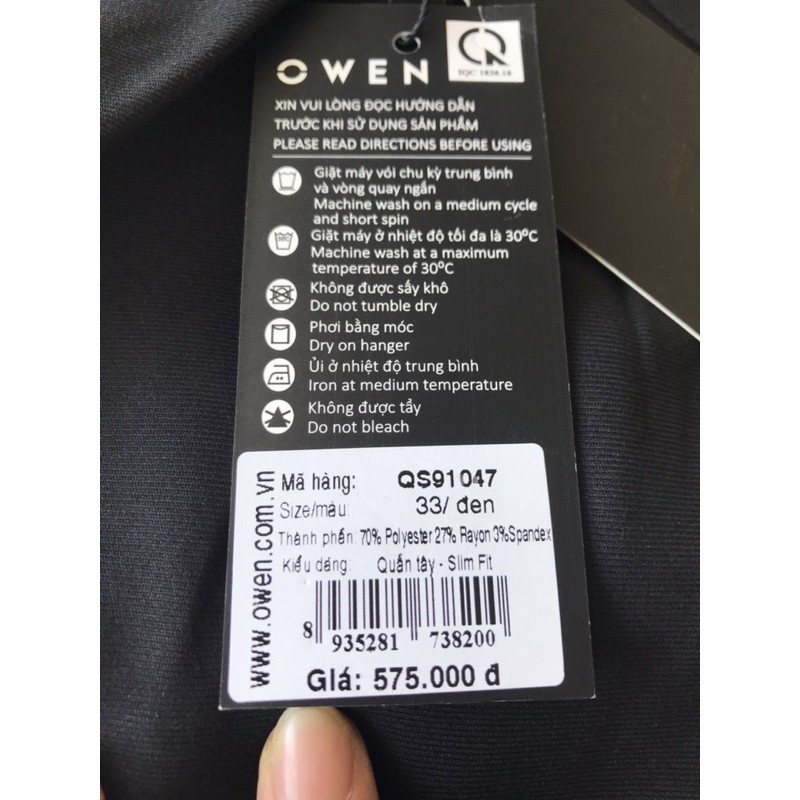 Quần Tây đen OWEN chính hãng - phom slim fit