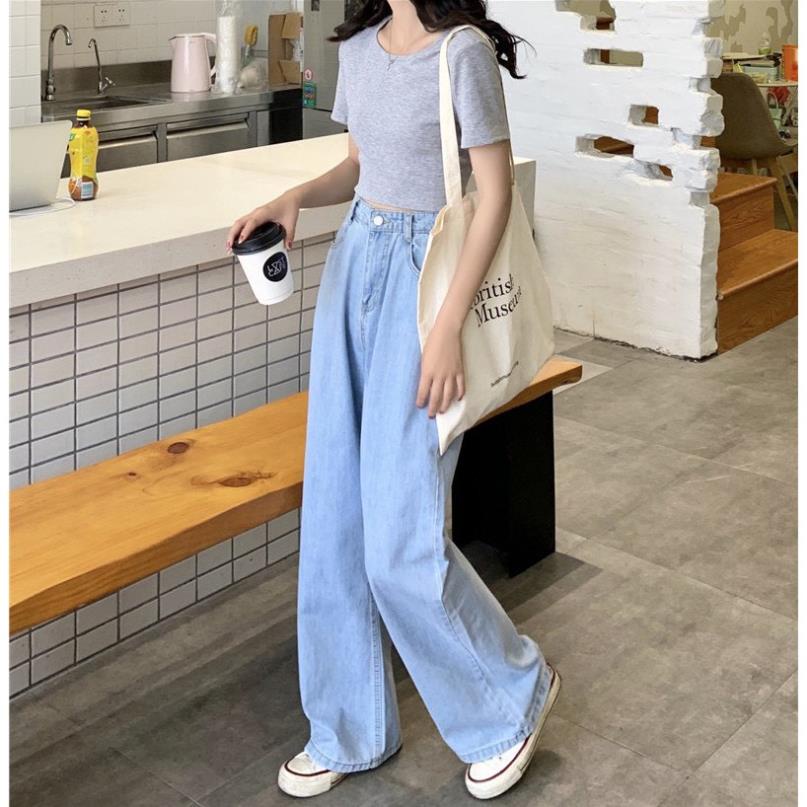 Quần Jeans Ống Rộng Xanh - Quần Ống Rộng Nữ Dáng Suông Ulzzang | BigBuy360 - bigbuy360.vn