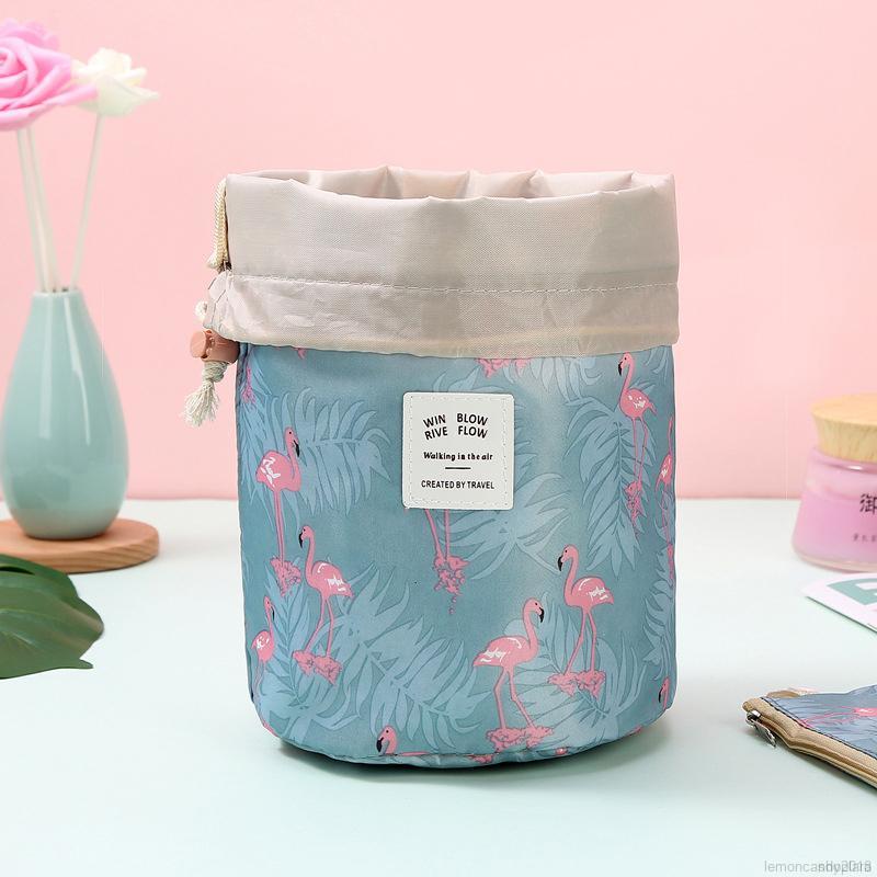 [COD] Portable Travel Storage Bag/Oxford Cloth Drawstring Makeup Bag/Floral Cylinder Cosmetic Bag