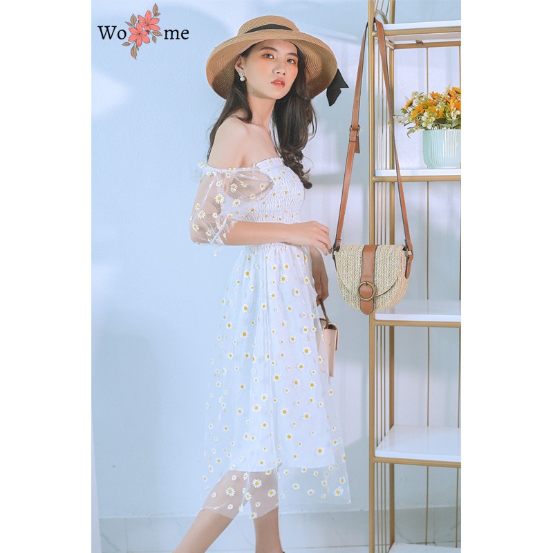 Váy hoa cúc nhí nhún ngực phối ren dáng xòe đi dự tiệc, đi chơi hàng cao cấp VHC | BigBuy360 - bigbuy360.vn