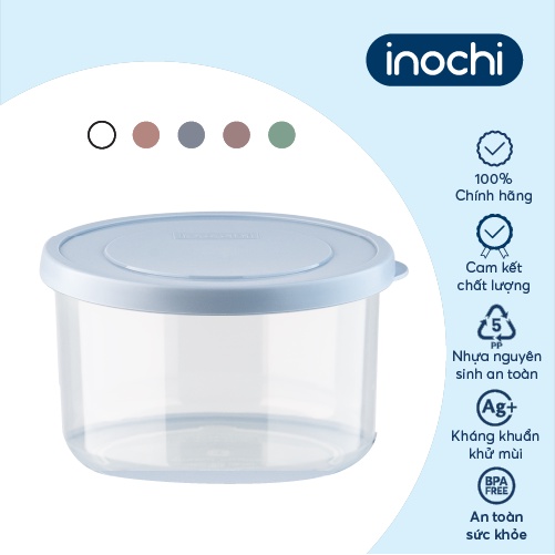 Hộp thực phẩm tròn Inochi - Hokkaido 500ml-750ml-1000ml-1500ml-2000ml-2500ml(Nắp Cam/Hồng/Xanh/Trắng)