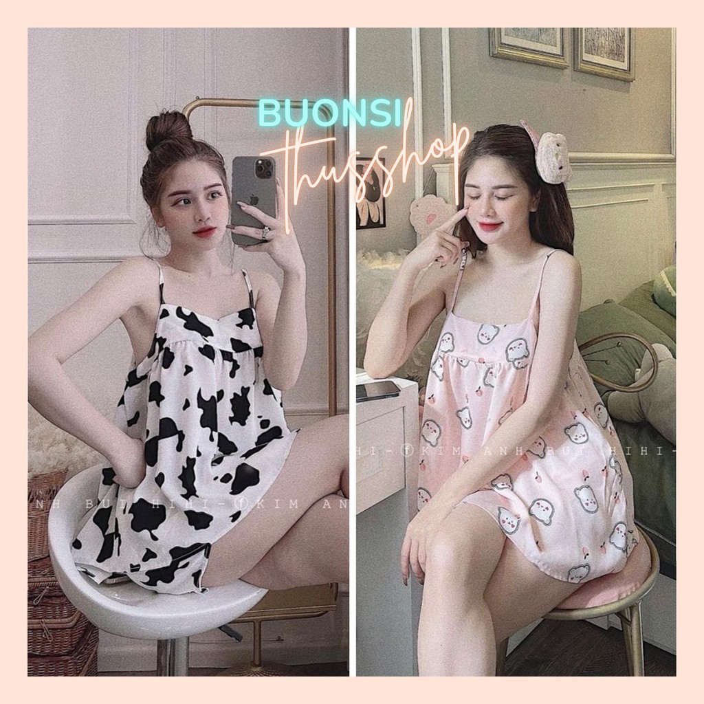 Bộ Ngủ 2 Dây Quần Đùi Chất Kate Thái , Set Mặc Nhà Hoạt Hình Cực Xinh