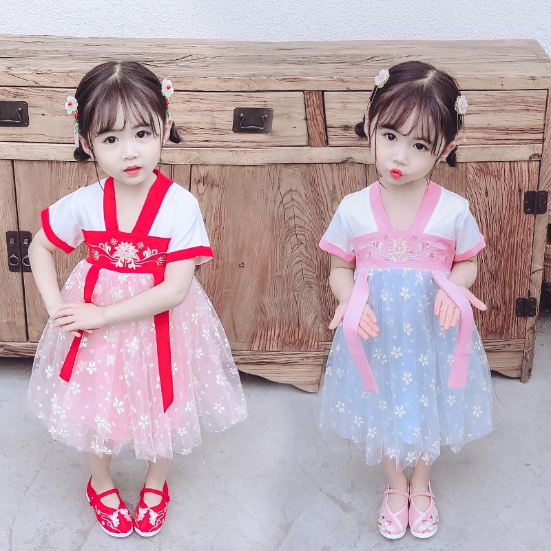Đầm công chúa phối lưới phong cách Trung Hoa cổ điển đáng yêu cho bé gái