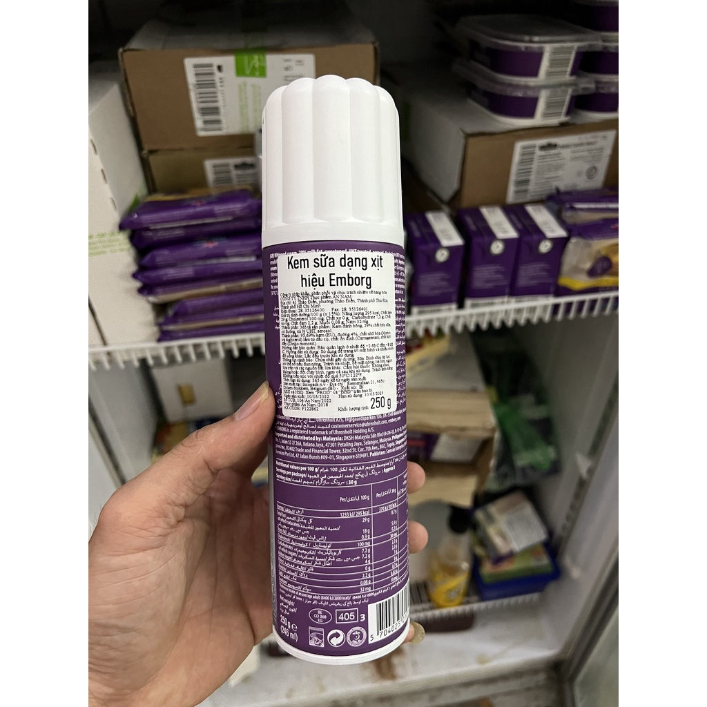 Kem dạng xịt whipped cream hiệu Emborg 250ml