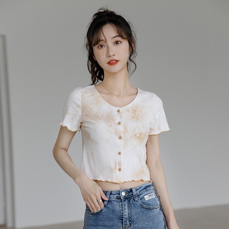 Áo thun CROPTOP ,áo loang nút thật