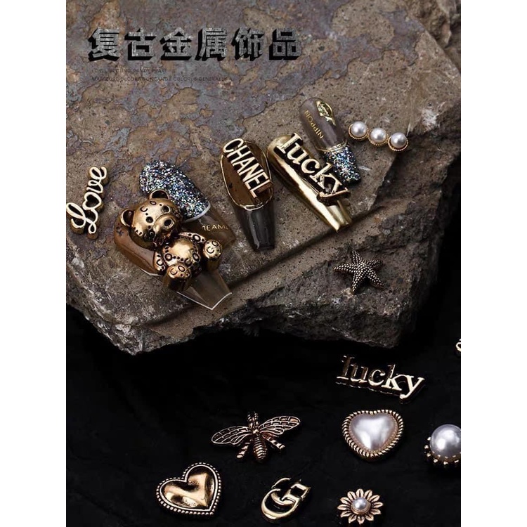 Charm Hoạt Hình Kim Loại Gắn Móng Nail Hình Gấu , Trái Tim , Ngôi Sao