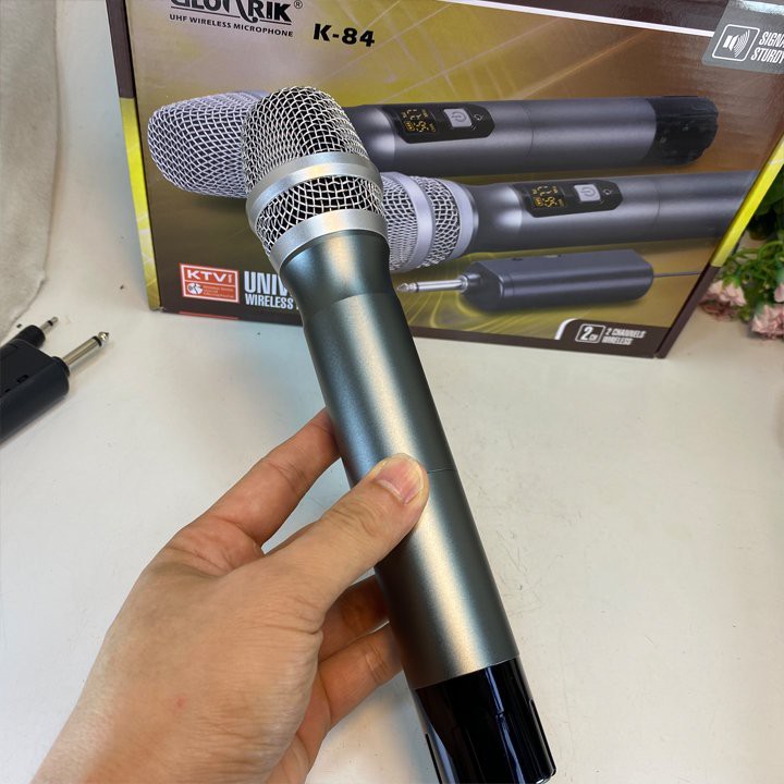 Micro karaoke đôi không dây UHF chính hãng Glosrik K84 - Hỗ trợ các thiết bị có jack cắm 3.5mm và 6.5mm