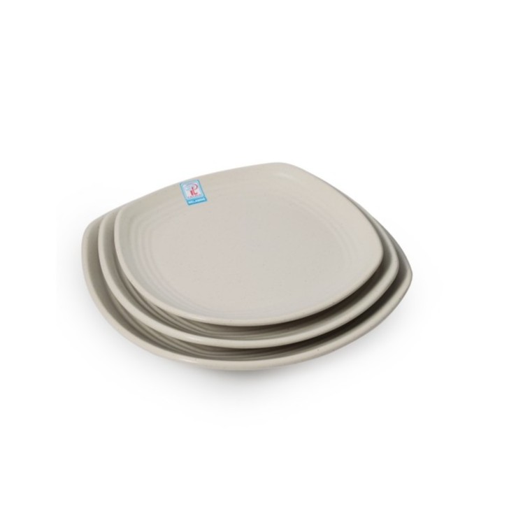 Dĩa vuông gân size 23.7cm nhựa Melamine Nhám Đen/Nhám Xám (DV158N)