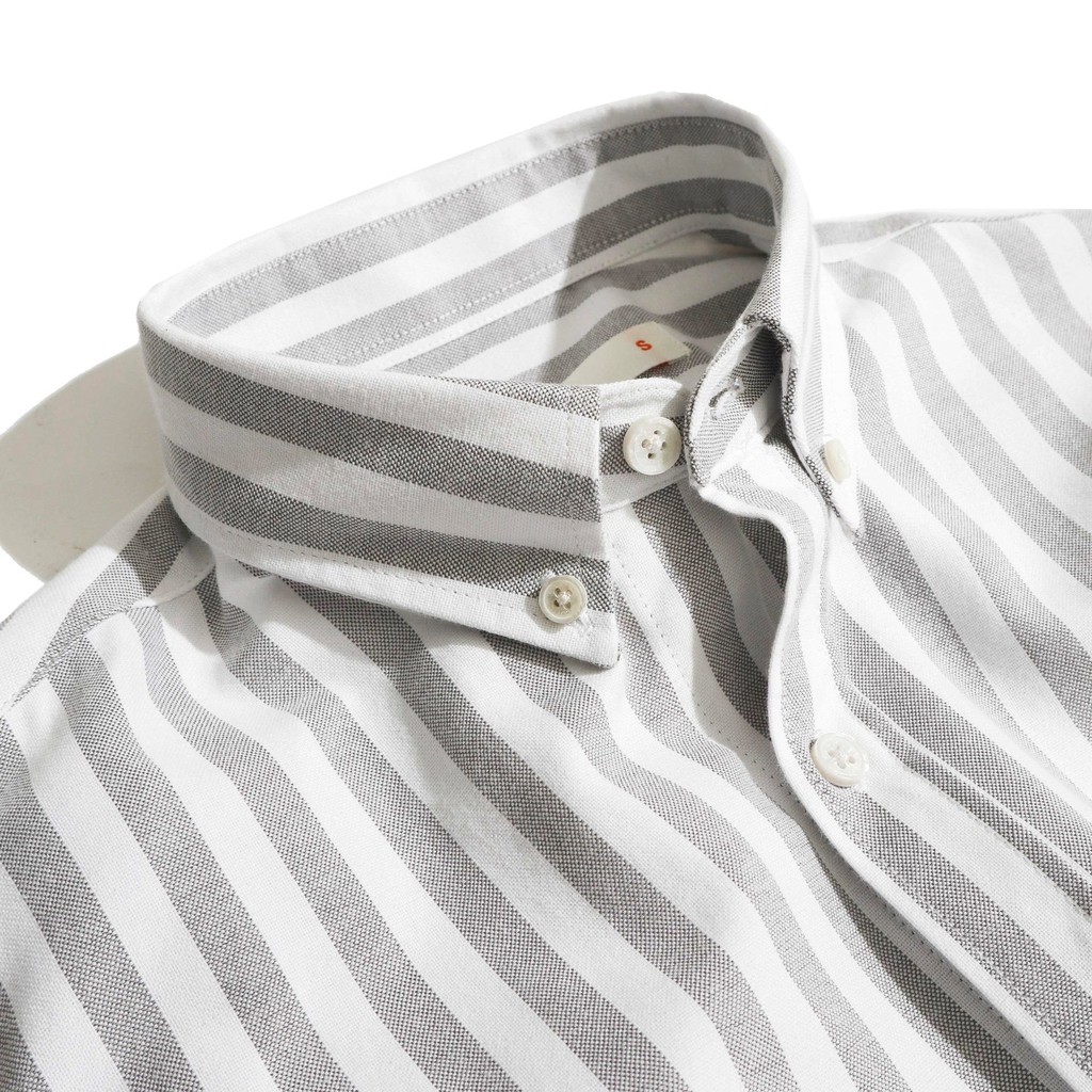 Áo Sơ Mi Dài Tay Phối Sọc BYCOTTON Stripes Grey Oxford Shirt