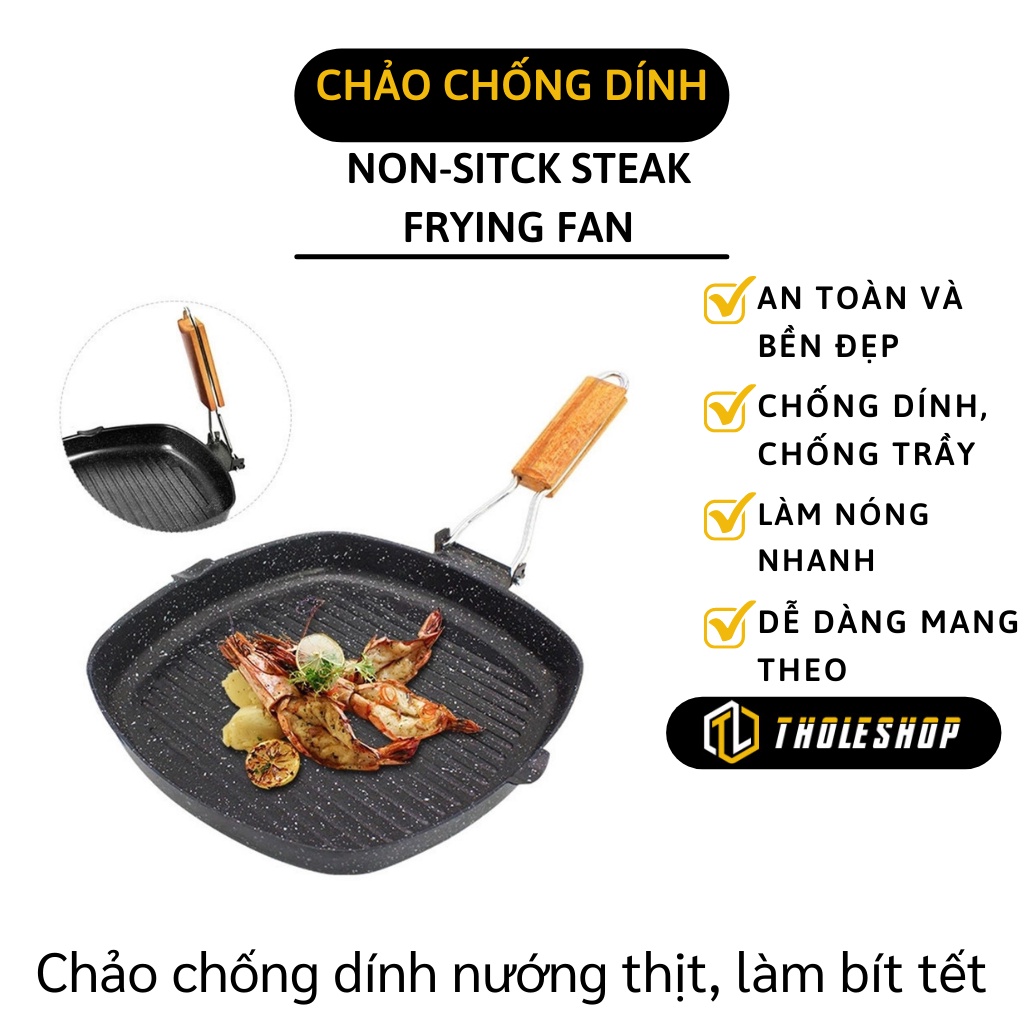 Chảo Chống Dính - Chảo Gang Đúc Tay Cầm Bằng Gỗ Có Thể Gập Lại, Nướng BBQ, Đi Dã Ngoại 10795