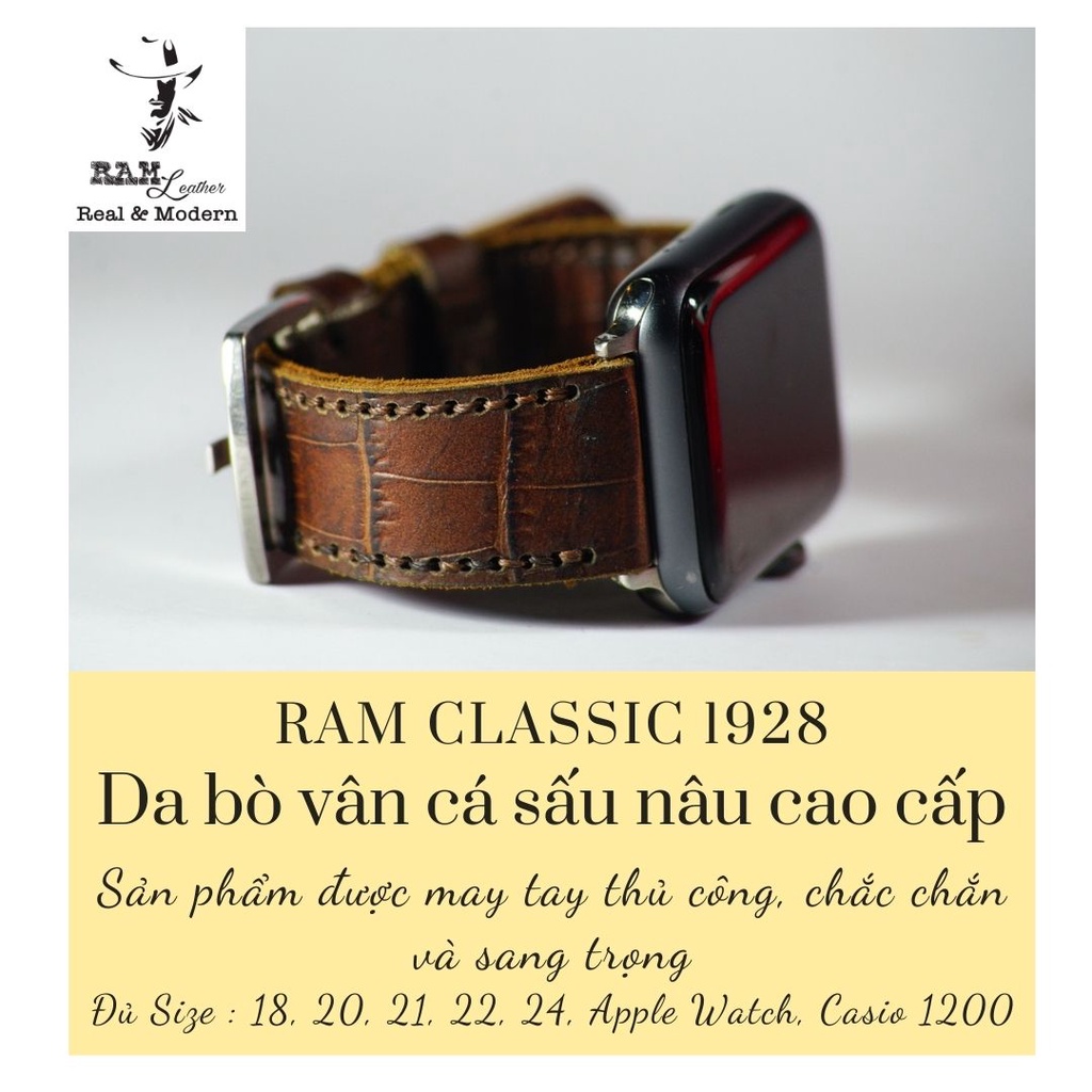Dây đồng hồ RAM Leather vintage 1928 da bò vân cá sấu sang trọng