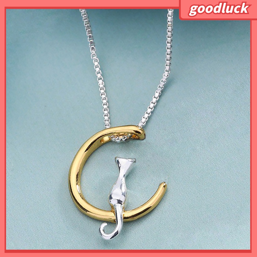 Vòng cổ Mặt Hình Mèo Và Mặt Trăng Lưỡi Liềm Dễ Thương