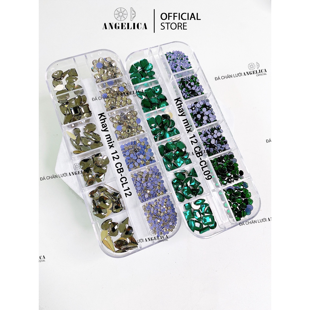 Khay 520v Đá Chân Lưới Mix Đá Chân Bằng Đính Nail Trắng AB Trang Trí Móng ANGELICA CBCL