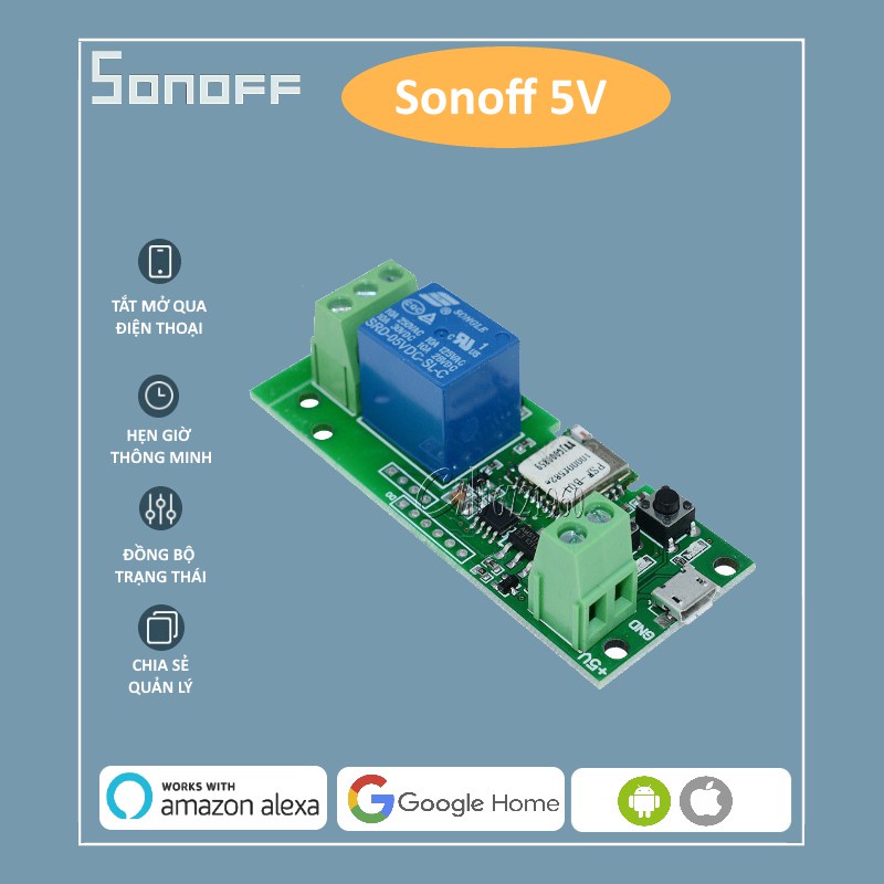 Mạch Sonoff Điều Khiển Từ Xa Qua Wifi 3G App Ewelink nguồn DC 5V/5V-32V - Mạch Sonoff 5-32V