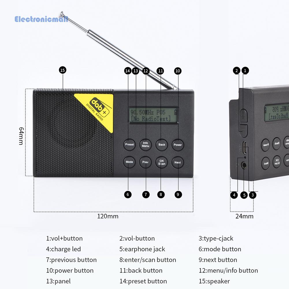 Đài Radio Kỹ Thuật Số Mini Di Động Có Radio FM DAB 3.5mm Điện Tử Kích Thước Nhỏ Gọn Tiện Dụng