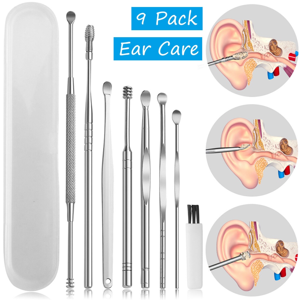 Bộ 9 dụng cụ vệ sinh tai bằng thép không gỉ  cao cấp tiện dụng