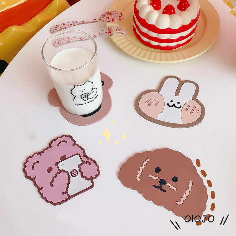 Tấm Đế Lót Ly Nước Bằng Silicon Chịu Nhiệt Chống Trượt Kiểu Dáng Hoạt Hình Dễ Thương Tiện Lợi