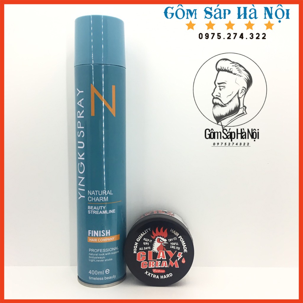 COMBO Gôm xịt tóc YINGKUSPRAY + Sáp Vuốt Tóc Cock Crease-Made In Japan 80gc