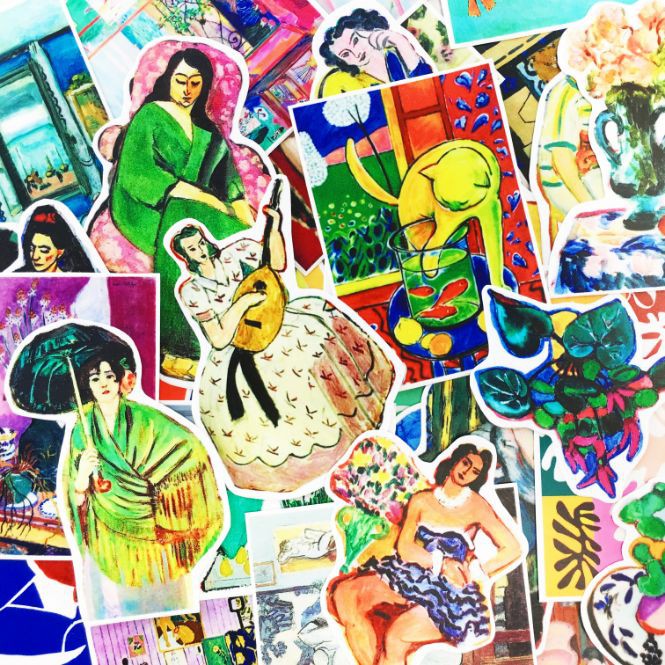 Sticker chống nước/Hình dán/Decal , HOẠ SĨ MATISSE ,dán laptop vali xe mũ bảo hiểm nhà cửa ...