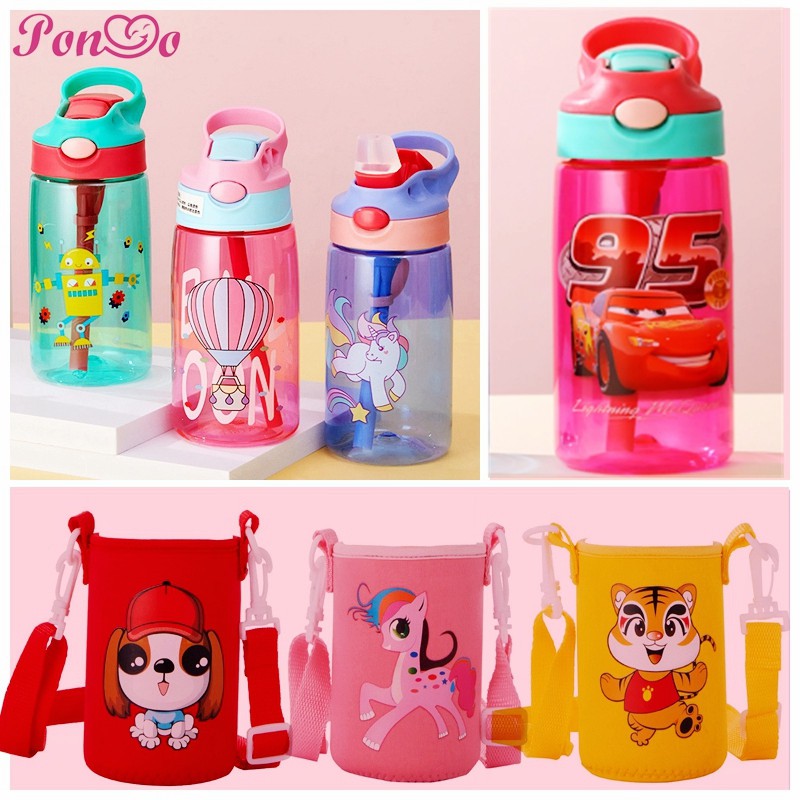 Bình Nước Nhựa Không BPA 480ml Kèm Ống Hút Cho Bé