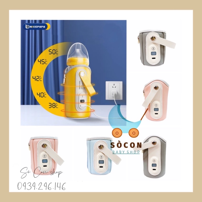 ( MẪU MỚI 2022 ) TÚI Ủ USB NICE PAPA HÂM NÓNG SỮA CÓ ĐÈN HIỆN NHIỆT ĐỘ