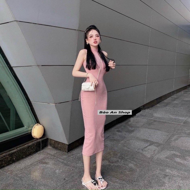 Đầm body chất cổ cao 3 phân