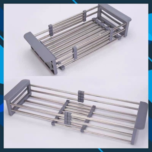 Kệ inox gác bồn rửa chén đa năng - rổ úp cho chậu rửa bát - Khay Rút Gọn Siêu Tiện Lợi