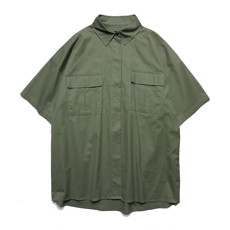 Áo sơ mi tay ngắn dáng rộng thiết kế nhiều túi phong cách thời trang dành cho nam