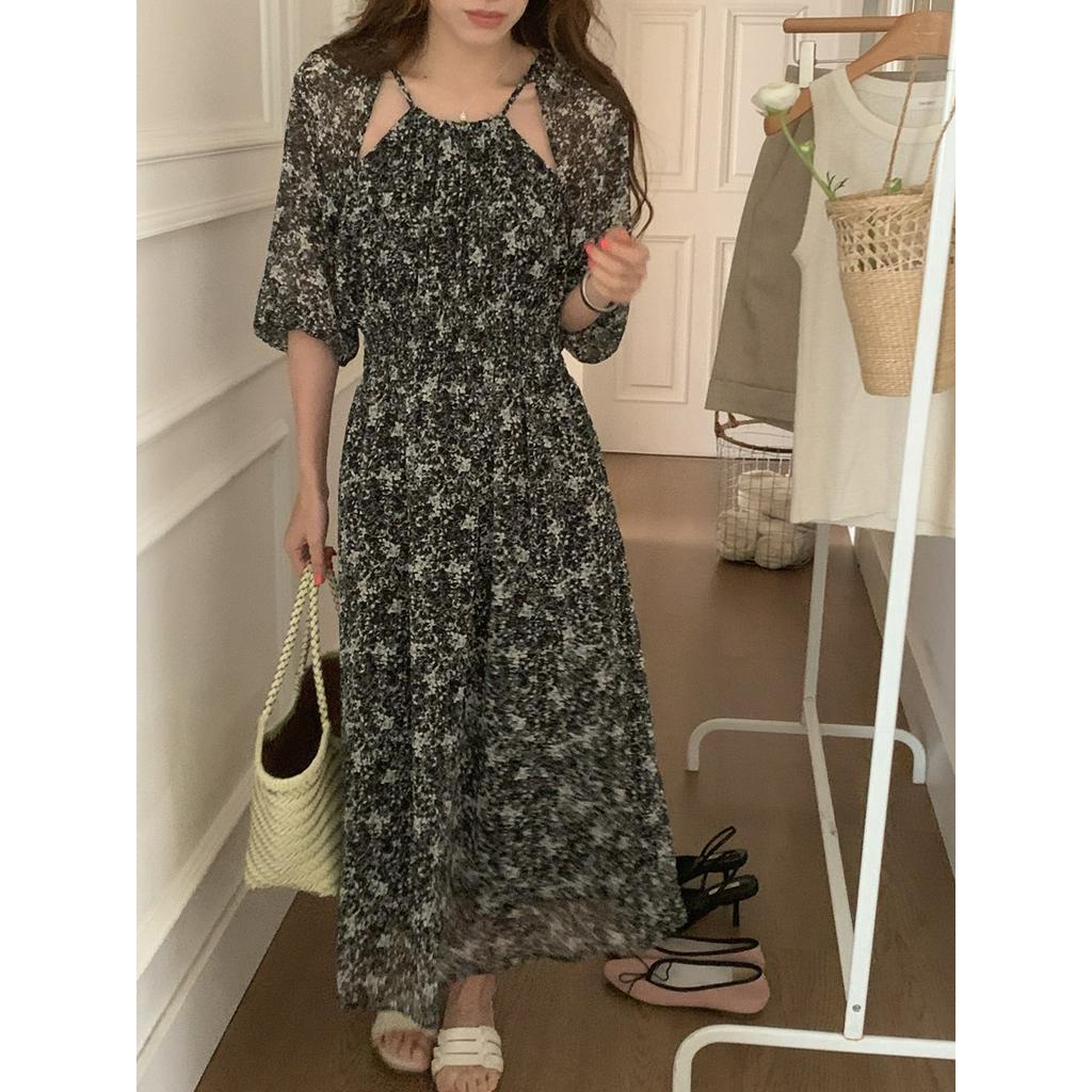 Đầm Voan Hoa Hở Vai Thời Trang Mùa Hè Kiểu Retro Sành Điệu 63010