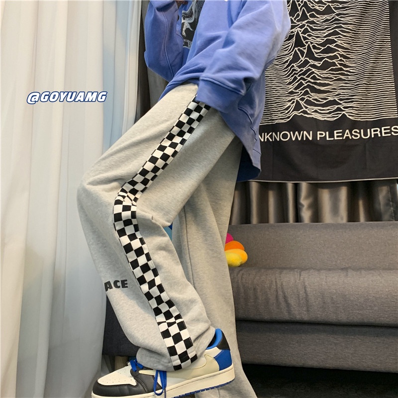 Quần ống rộng họa tiết caro thời trang phong cách hip hop size M-3XL cho nam