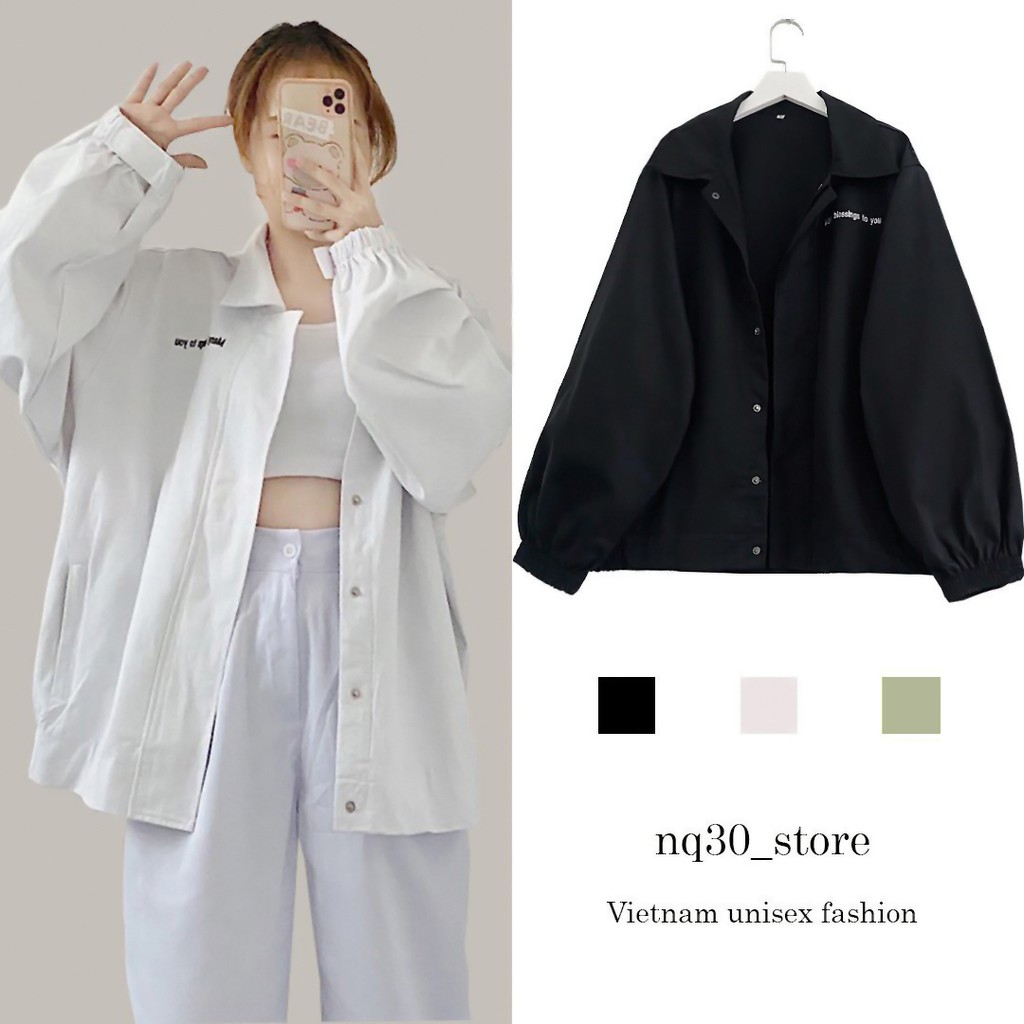 Áo Khoác Bomber Kaki BLESSING Nút Bấm Form Rộng Nam Nữ Unisex, Áo Bomber BigSize, Áo Khoác NQ30store Tay Bồng Ulzzang