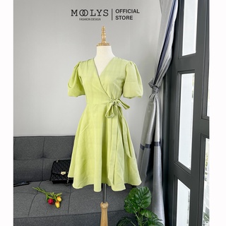 Đầm xoè tay phồng thắt eo thiết kế đơn giản sang chảnh Moolys MD017