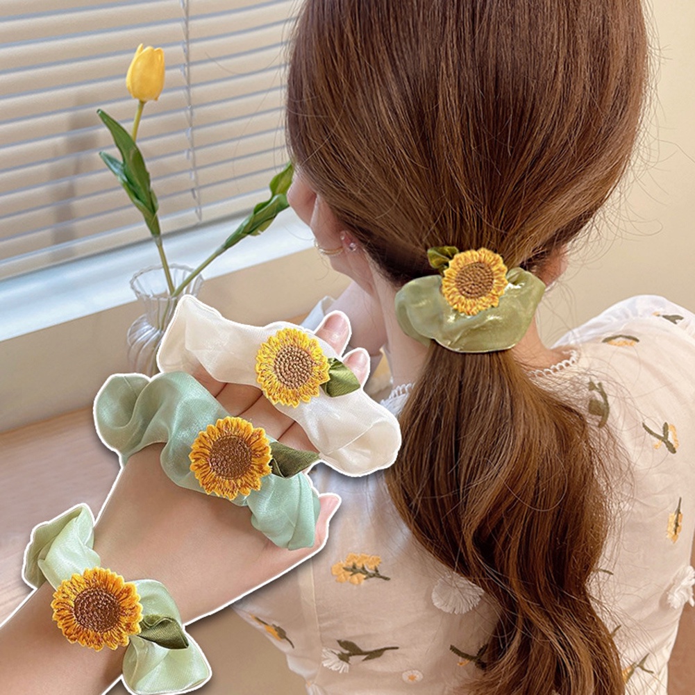 Dây Cột Tóc Cao Su In Họa Tiết Hoa Hướng Dương Phong Cách Hàn Quốc Thời Trang Mùa