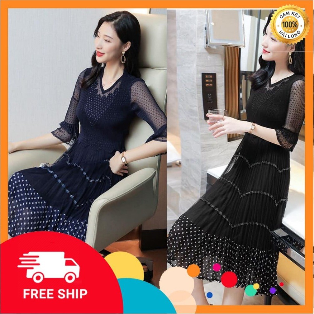 Đầm xòe dập ly phối bi cao cấp