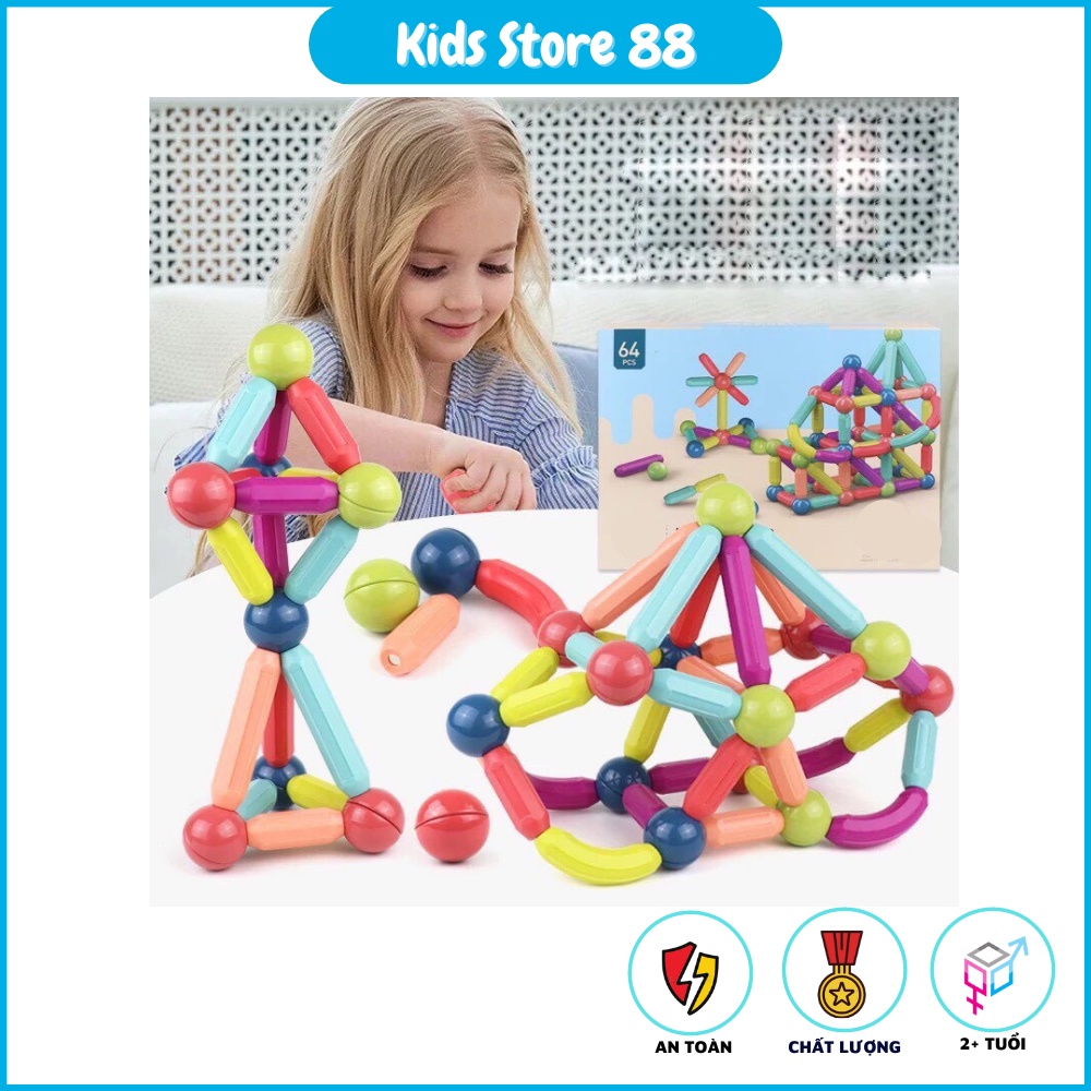 Xếp Hình Nam Châm Từ Tính Thế Hệ Mới 64 Chi Tiết Kids_Store688