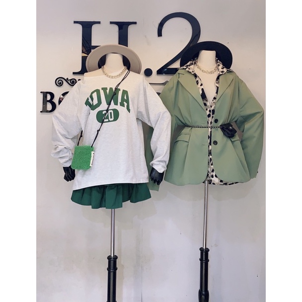 ÁO SƠ MI HOẠ TIẾT DA BÁO + ÁO BLAZER XANH RÊU