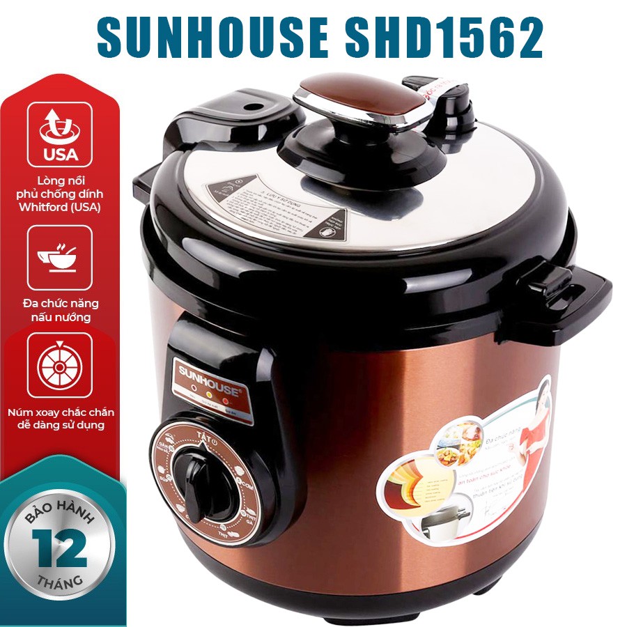 Nồi Áp Suất Điện Đa Năng Sunhouse SHD1562, Nồi Hầm đa năng Ninh Súp Cháo Gà Canh Đậu Đỗ Thịt