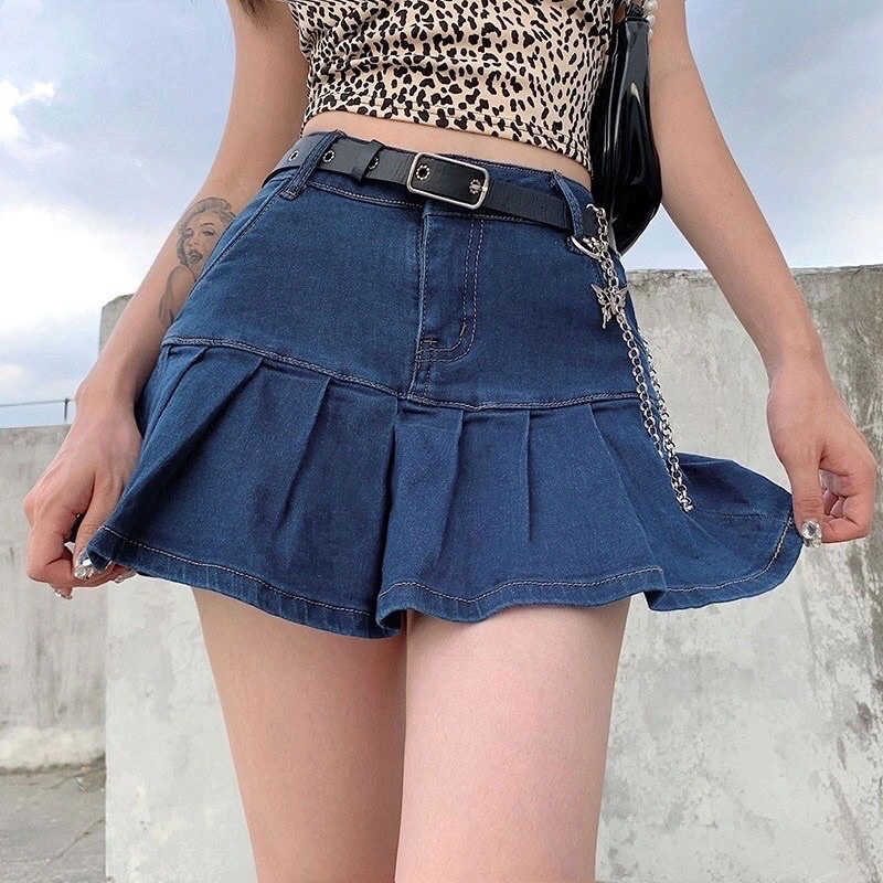 [sẵn size M] Chân váy jean xếp ly dáng ngắn kèm ảnh thật | BigBuy360 - bigbuy360.vn