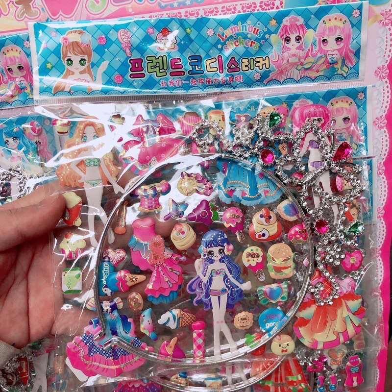 sỉ vỉ 12 bộ dán sticker thời trang dày kèm vương miện